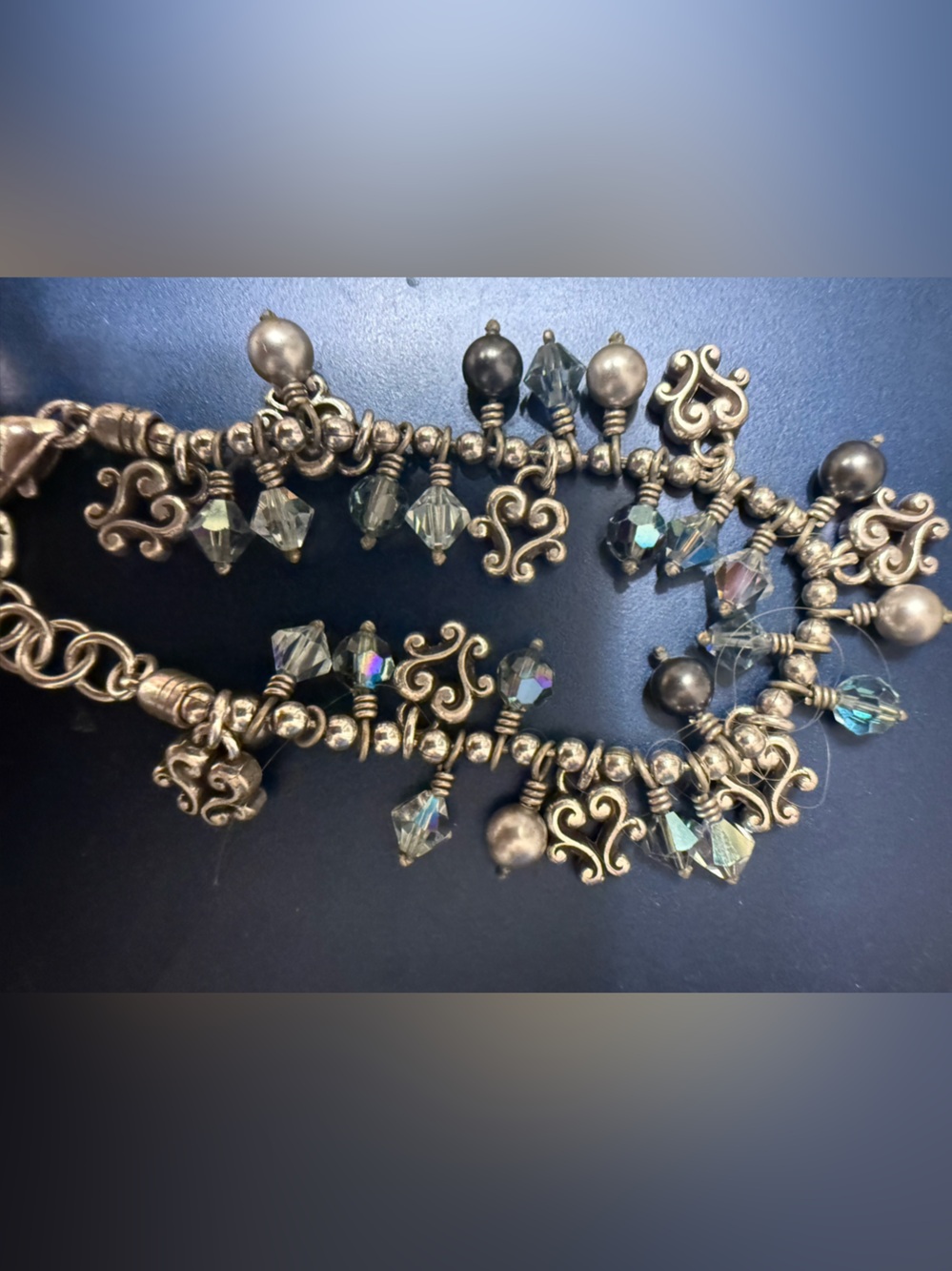 silver -Tone Beaded Charm Bracelet with Iridescent Crystals - Picture 7 of 8